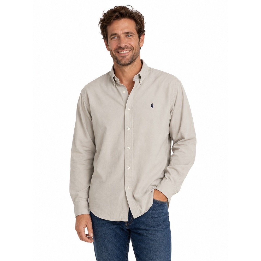 Ralph Lauren Blake Mens Large Khaki Tan Cotton Long Sleeve Button Down Shirt